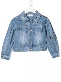 Monnalisa джинсовая куртка Daisy с вышивкой, синий