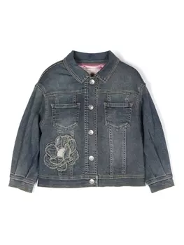 Monnalisa джинсовая куртка с цветочной аппликацией, синий