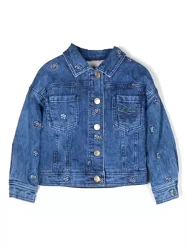 Monnalisa джинсовая куртка с цветочной вышивкой, синий