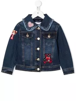 Monnalisa джинсовая куртка с нашивками, синий
