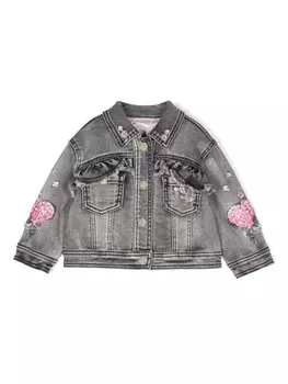 Monnalisa джинсовая куртка с вышитым логотипом, серый