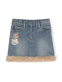 Monnalisa джинсовая юбка с вышивкой, синий