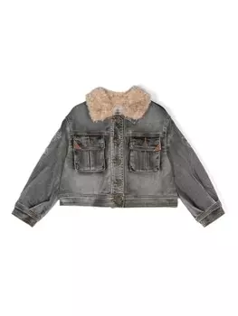 Monnalisa джинсовый пуховик с нашивкой Lady из коллаборации с Disney, серый