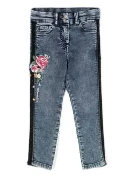 Monnalisa джинсы с цветочной вышивкой, синий