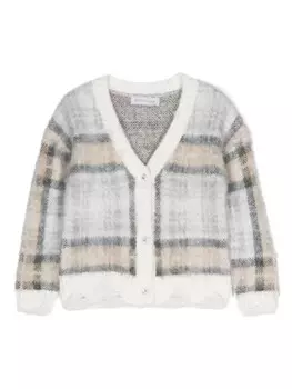 Monnalisa фактурный кардиган в клетку, белый