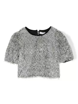 Monnalisa фактурный топ с короткими рукавами, серебристый