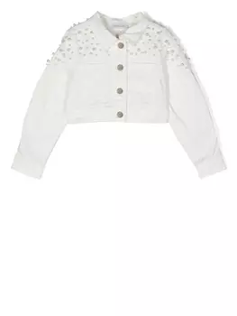 Monnalisa faux pearl-embellished denim jacket, белый
