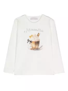 Monnalisa футболка Chocolate Cup с графичным принтом, белый