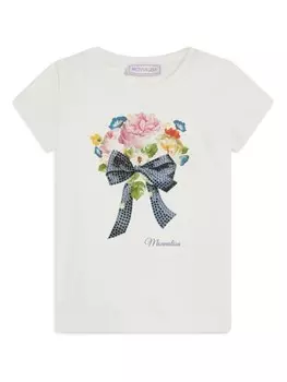 Monnalisa футболка из джерси с принтом «букет», белый