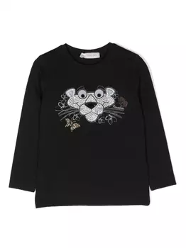 Monnalisa футболка Pink-Panther с длинными рукавами, черный