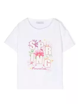 Monnalisa футболка с цветочным принтом, белый