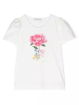Monnalisa футболка с цветочным принтом, белый