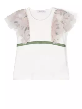 Monnalisa футболка с цветочным принтом, белый
