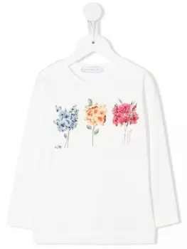 Monnalisa футболка с цветочным принтом, белый