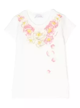 Monnalisa футболка с цветочным принтом, белый