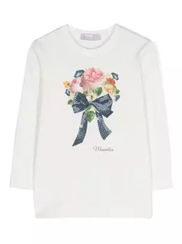 Monnalisa футболка с цветочным принтом, нейтральный цвет