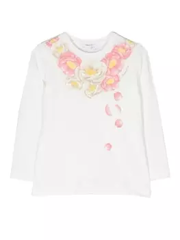 Monnalisa футболка с длинными рукавами и цветочным принтом, белый
