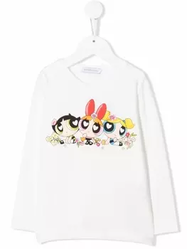 Monnalisa футболка с длинными рукавами и графичным принтом, нейтральный цвет