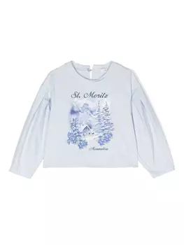 Monnalisa футболка с длинными рукавами и графичным принтом, синий