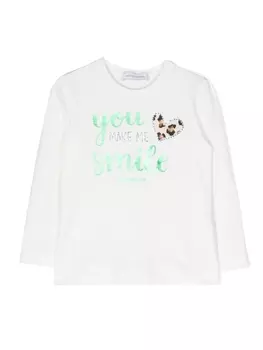 Monnalisa футболка с длинными рукавами и графичным принтом, белый