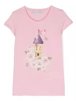 Monnalisa футболка с графичным принтом, розовый