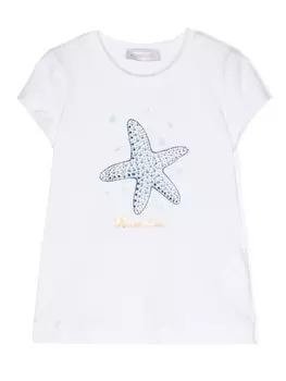 Monnalisa футболка с кристаллами и принтом, белый