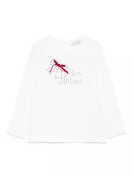 Monnalisa футболка с кристаллическим логотипом, белый