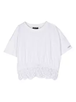 Monnalisa футболка с кружевной вставкой, белый