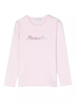 Monnalisa футболка с логотипом и кристаллами, розовый