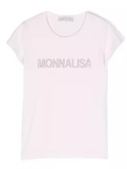 Monnalisa футболка с логотипом и стразами, розовый