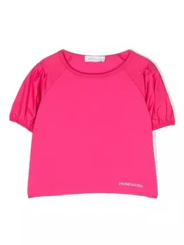 Monnalisa футболка с логотипом и стразами, розовый