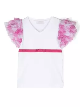 Monnalisa футболка с оборками и бантом, белый