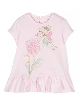 Monnalisa футболка с оборками и графичным принтом, розовый