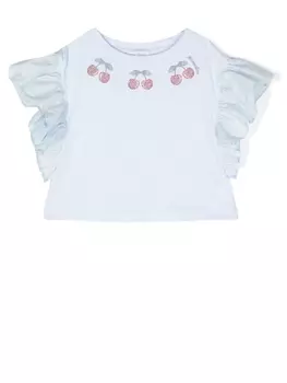 Monnalisa футболка с оборками и кристаллами, синий