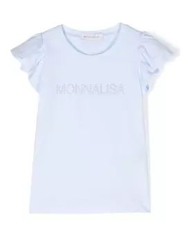 Monnalisa футболка с оборками и стразами, синий