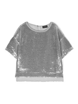 Monnalisa футболка с вырезом-лодочкой и пайетками, серый