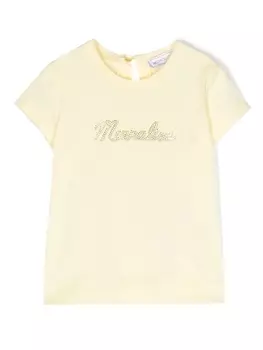 Monnalisa футболка со стразами и логотипом, желтый