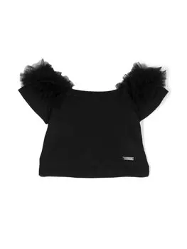 Monnalisa футболка со вставками из тюля, черный