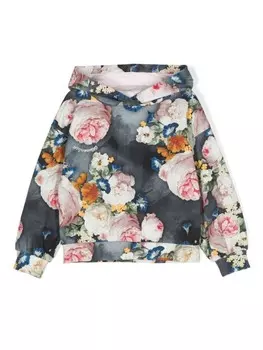 Monnalisa худи из джерси с цветочным принтом, синий