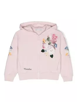 Monnalisa худи на молнии с цветочной аппликацией, розовый