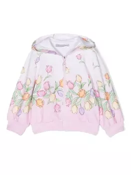 Monnalisa худи на молнии с цветочным принтом, белый
