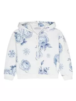 Monnalisa худи на молнии с цветочным принтом, белый