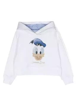 Monnalisa худи с графичным принтом и стразами, белый