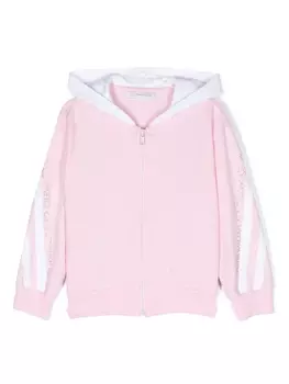 Monnalisa худи со стразами и контрастными полосками, розовый