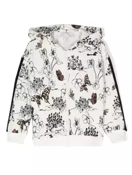 Monnalisa кардиган на молнии с капюшоном и принтом, белый