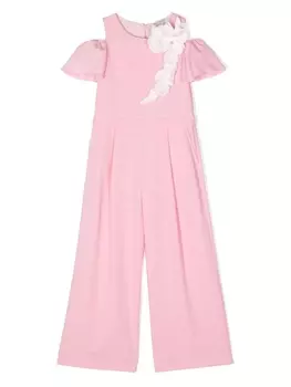 Monnalisa комбинезон с открытыми плечами и цветочной аппликацией, розовый