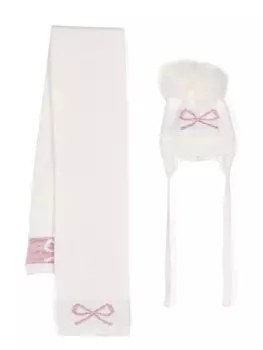 Monnalisa комплект из шарфа и шапки вязки интарсия, нейтральный цвет