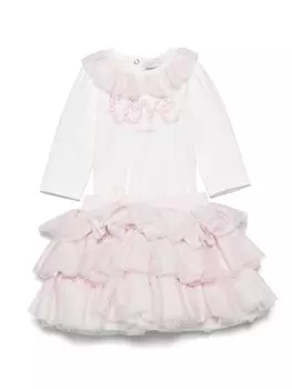 Monnalisa комплект из топа и пышной юбки с цветочным принтом, белый