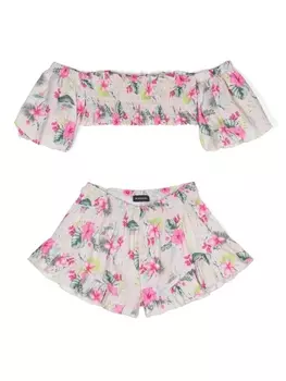 Monnalisa комплект из топа и шортов с цветочным принтом, розовый