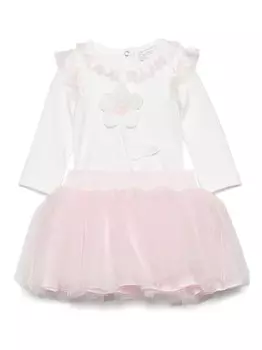 Monnalisa комплект из топа и юбки с цветочной аппликацией, розовый